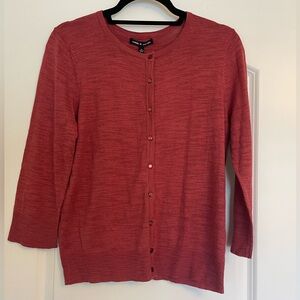 Cable & Guage Classic Cardigan 3/4 Sleeve Cranberry Size Medium